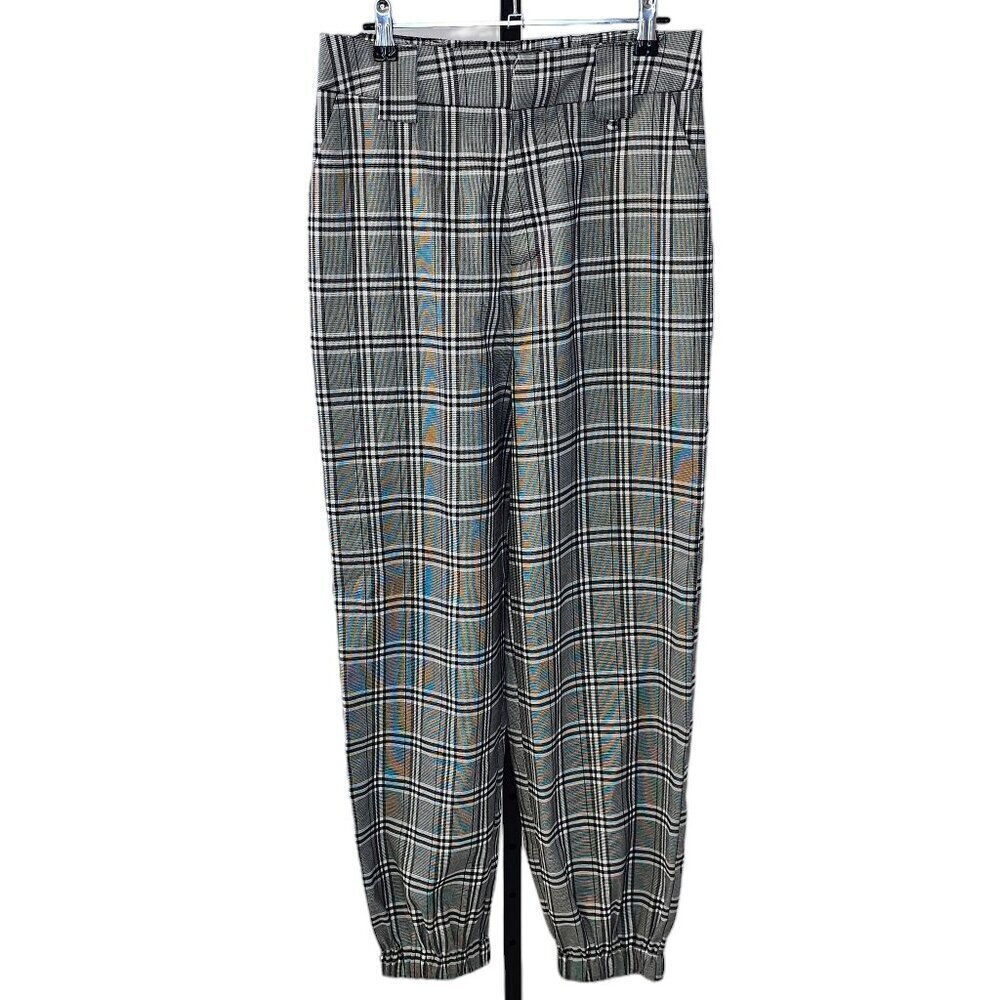 I.AM.GIA Womens Cobain Pants Size Large Plaid Check Black White Jogger High Rise